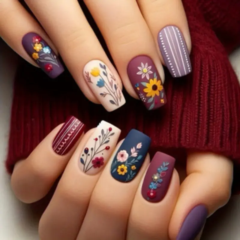 24pcs Modern Style Sunflower Flower European Type False Nail Stickers, Flower Nails, Nail Art Design, Manicure Accessories, Model Xinghao T294, Non-Flammable Liquid
