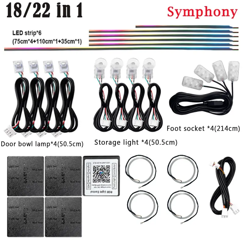 18 in 1 22 in 1 Symphony Parts 35/75/110CM Light Strip Extension Line Main/Sub Controller Foot Lamp Speakers Atmosphere Parts