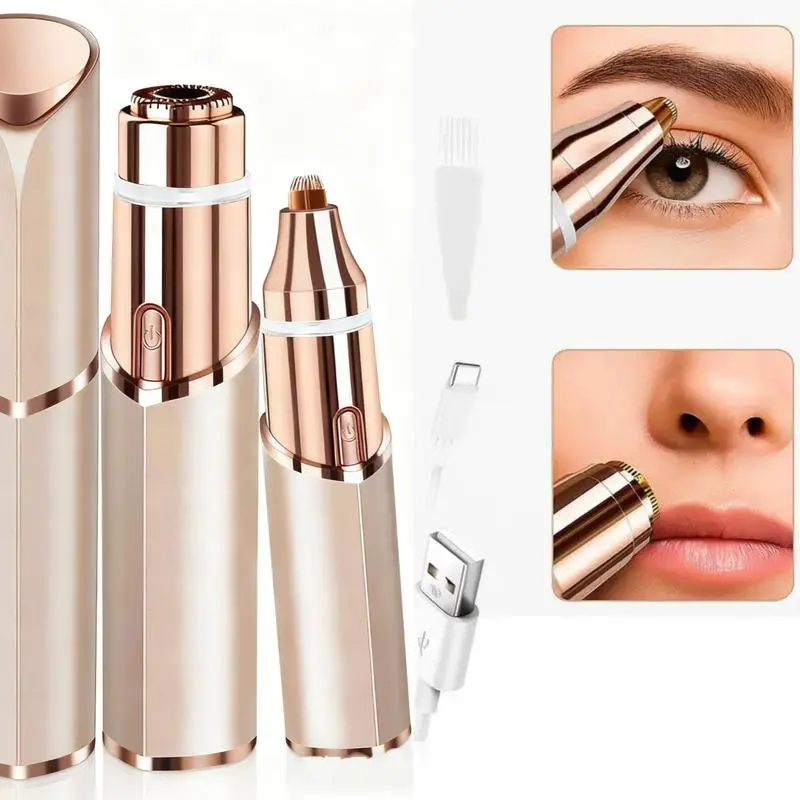 Painless Facial Shaver & Brow Shaping Tool, 2-in-1 design for defining thin eyebrows & removing peach fuzz, beauty products for the face, eyebrow shaping, gentle, hair removal, cordless, smooth finish, USB port, easy glide, handheld tool