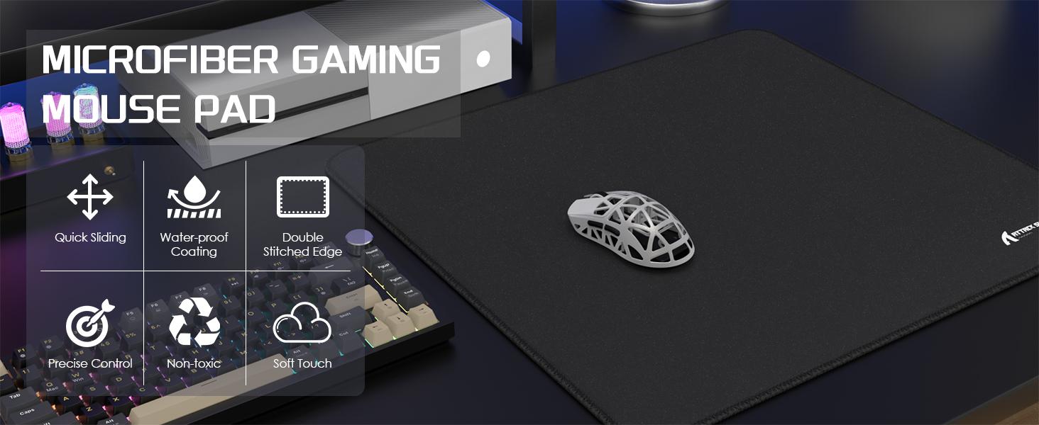 ATTACK SHARK CM02 Gaming Mouse Pad for Esports Speed Large Mouse Mats 17.72" x 15.75" Waterproof Surface Stitched Edges Anti-Slip Rubber Base Low Friction High-Density Fiber