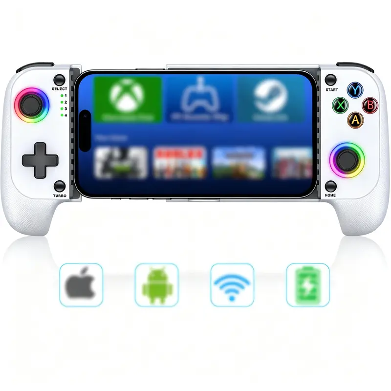 Adjustable Rechargeable Wireless Mobile Gaming Controller for iPhone/Android (100-175mm) - Charging Game Peripheral with Phone Case Support, Hall Effect Joystick, Turbo, Low Latency Bluetooth, Customizable Design - Perfect Gift for Device Users