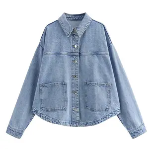 Women Jean Jackets Oversized Long Sleeve Coat Fashion Clothes Trendy Button Up Denim Shirt Jacket  with Pockets