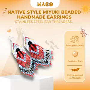 Indigenous Women-Inspired Handmade Beaded Earrings with "Black Dusk" Pattern, 10 cm Size, Unique Design, Durable Beads for Versatile Occasions