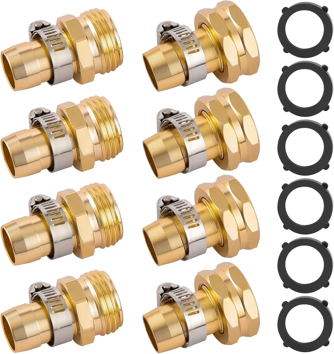 4 Set Garden Hose Repair Connector with Clamps, Fit for 3/4" or 5/8" Garden Hose Fitting, 5/8" Barb x 3/4" GHT Garden Hose Adapter/Fittings, Water Hose Repair Kit