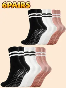 6 Pairs Unisex Sports Yoga Crew Socks, Non-Slip Grip Pilates Socks for Men Women, Ideal for Gym Workouts and Barefoot Shoes
