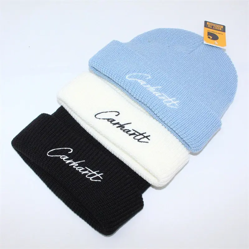 New Carhartt Embroidered Letter Knitted Hat – Unisex Hip-Hop Beanie, Warm Winter Ski Cap, Streetwear Style, Soft Cozy Daily Wear