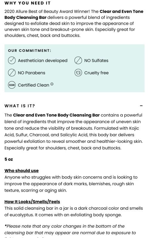 Clear and Even Tone Body Cleansing Bar