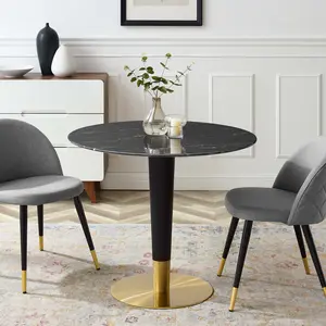 Modway Zinque 36" Artificial Marble Dining Table in Gold Black