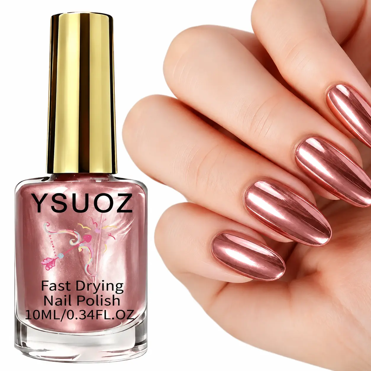 Champagne Gold Nail Strengthener - High-Quality Natural Quick-Drying Formula, Metallic Mirror Finish, Ideal for Everyday Use, Parties