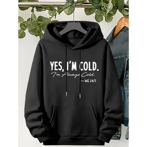 Women's Plus Size Cozy Hoodie - "YES I'M COLD" Print, Warm Long Sleeve, Casual Winter Fashion Sweatshirt (hoodies for women)