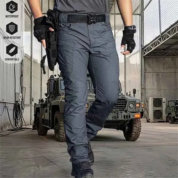 Men’s functional plaid hard shell tactical hiking pants—scratch resistant, wear resistant, stretchy, multi pocket; lightweight and breathable cargo pants for outdoor exploration, work duty, manual labor, and everyday wear; a great gift for boyfriend or hu