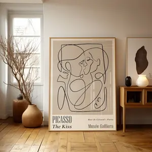 Abstract Picasso Line Drawing The Kiss Art Print, Neutral Picasso Poster, Mid Century Modern Gallery Wall Set, Minimalist Wall Art - No Frame