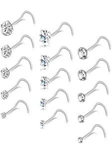 15 Pcs Nose Studs Set Minimalist & Sparkly 20G Surgical Stainless Steel Hypoallergenic AAA+ CZ Multi-Size (1.5-3.5MM) For Women Men Daily Wear Party Piercing Gift Nose Piercing Jewelry