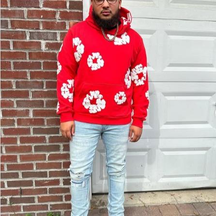 Harajuku Casual Loose Hoodie with Flower Print for Men and Women - Unisex Long Sleeve Floral Pullover, Versatile Casual Sweatshirt Menswear Tops graphic  hoodies Black Motocross