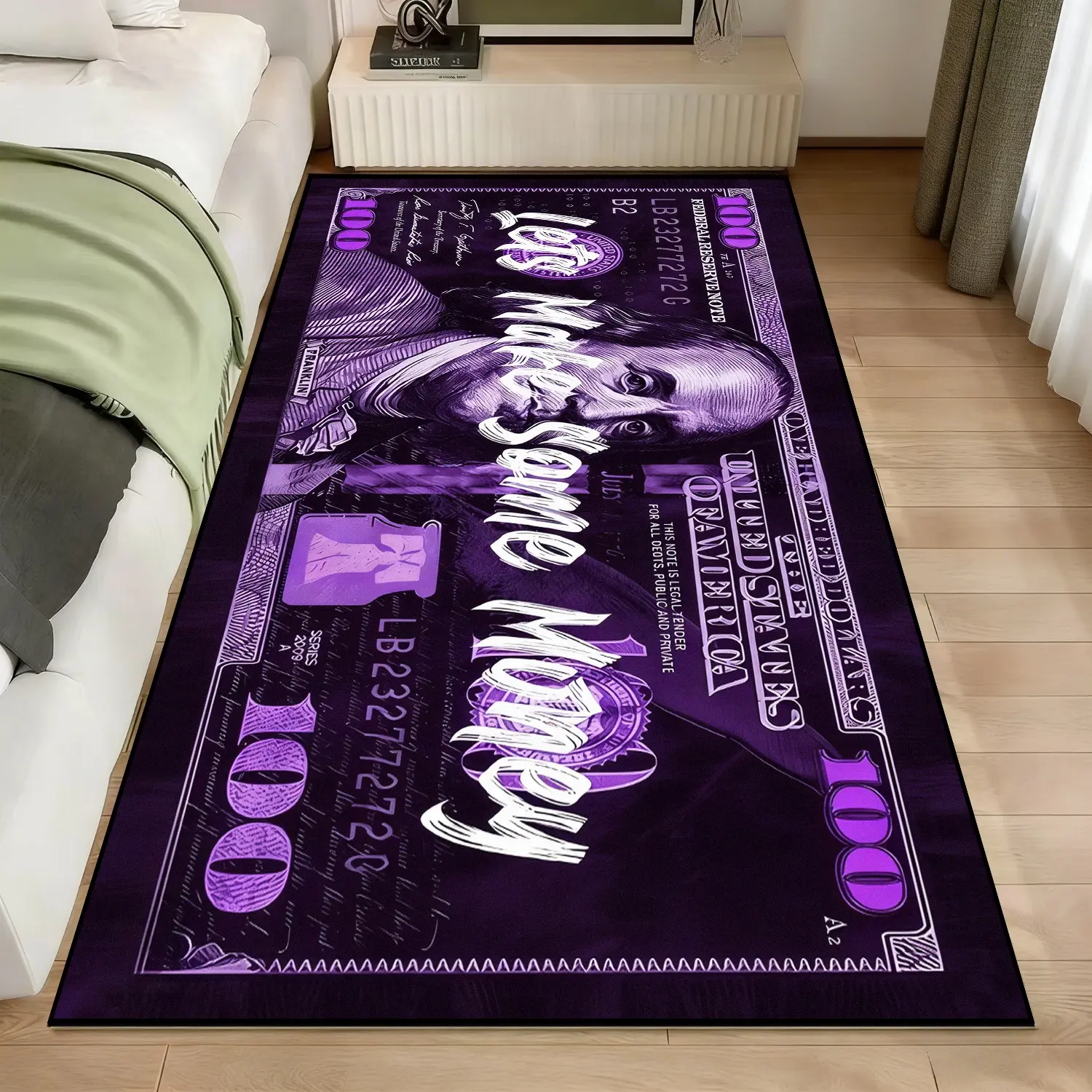Dollar Bill Pattern Rug, Luxury Trendy Bedroom Bedside Long Runner, Soft Comfortable Carpet, Modern Indoor Rug, Suitable for Living Room, Hallway, Kitchen, Balcony, Laundry Room