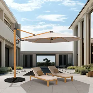 Grand Patio 10FT Aluminum Cantilever Umbrella with Round Canopy, Offset Design, 4 Position Adjustable, 360° Rotation, Champagne Finish, 250g Polyester, UPF50+ Protection
