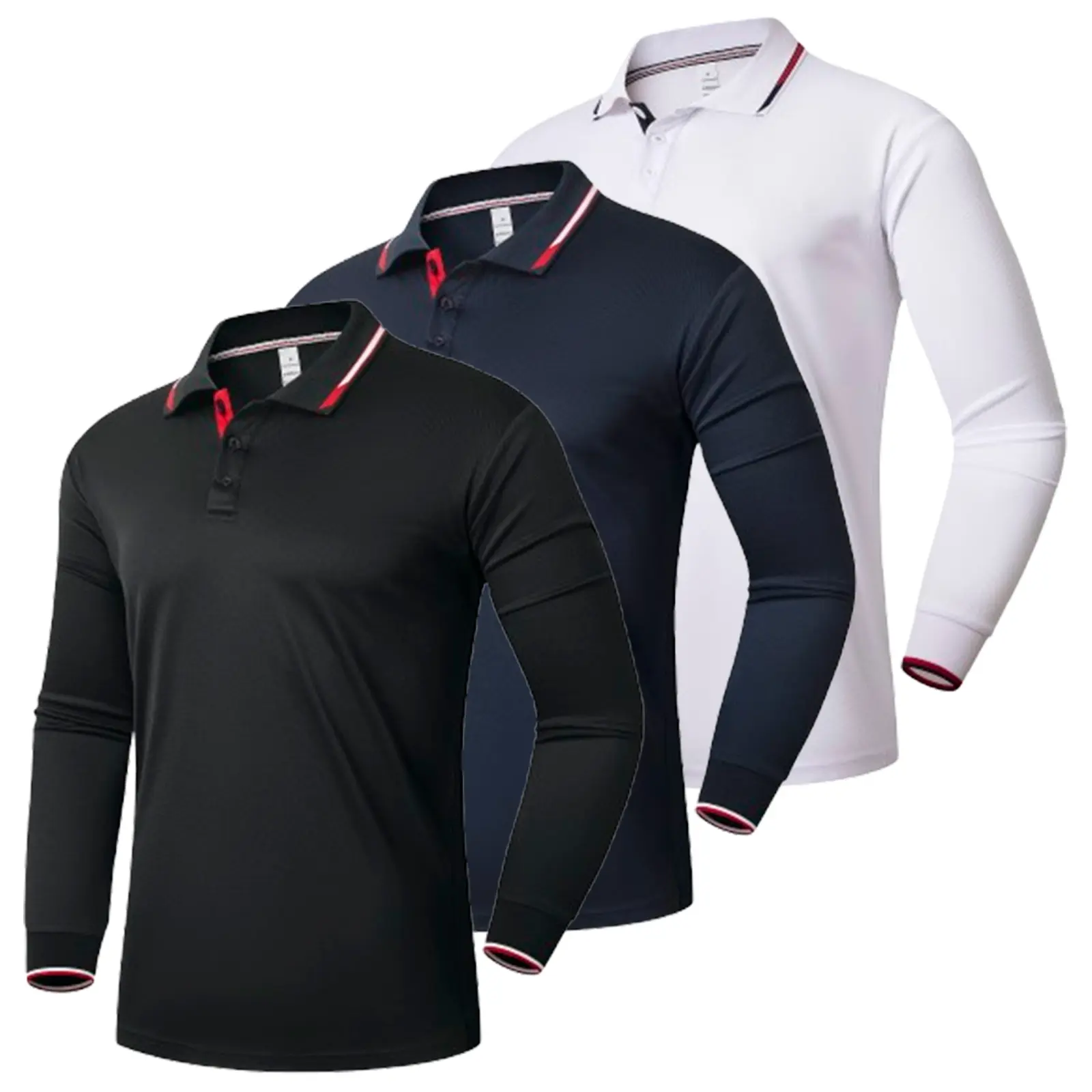 3/5 Pac Men's Moisture Wicking Long Sleeve Round Neck Polo T Shirts For Men Plain Breathable Soft Sportswear Menswear Back to School Mens Clothing