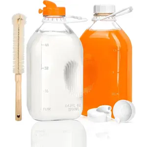 2QT Heavy Duty Glass Milk Bottle with Lid,2Pack 64oz Glass Milk Jug with  Airtight Screw Lid,Bottles for Juice,Water,Oat or  Milks