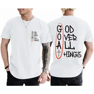 Christian God Over All Things Shirt for Men Jesus Religious Shirts Faith Bible Verse Tshirt Cross Graphic Tee Top