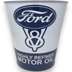 Ford V8 Tapered Metal Trash Bin Can Wastebasket Home Garage Man Cave Decor
