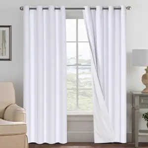 H.VERSAILTEX White Blackout Curtains, Thermal Curtains 96 inches Long 100% Blackout Textured Linen Look Curtain Draperies Anti-Rust Grommet Drapes with White Liner, 2 Panels, Bright White