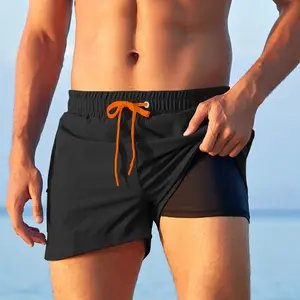 Men's beach shorts with inner mesh, three-quarter length, stylish, anti-embarrassment, quick-dry swimming trunks, trendy and quick-drying