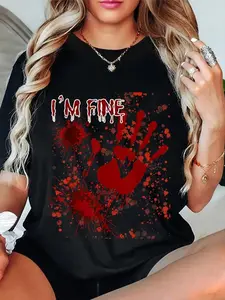 100% Cotton Unisex I'm Fine Bloody Last Minutes Halloween Blood Men Women T-Shirt