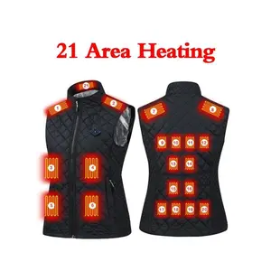 Heated women's vest, adjustable temperature, 21 heating modules, diamond pattern, sporty style, suitable for autumn and winter wear