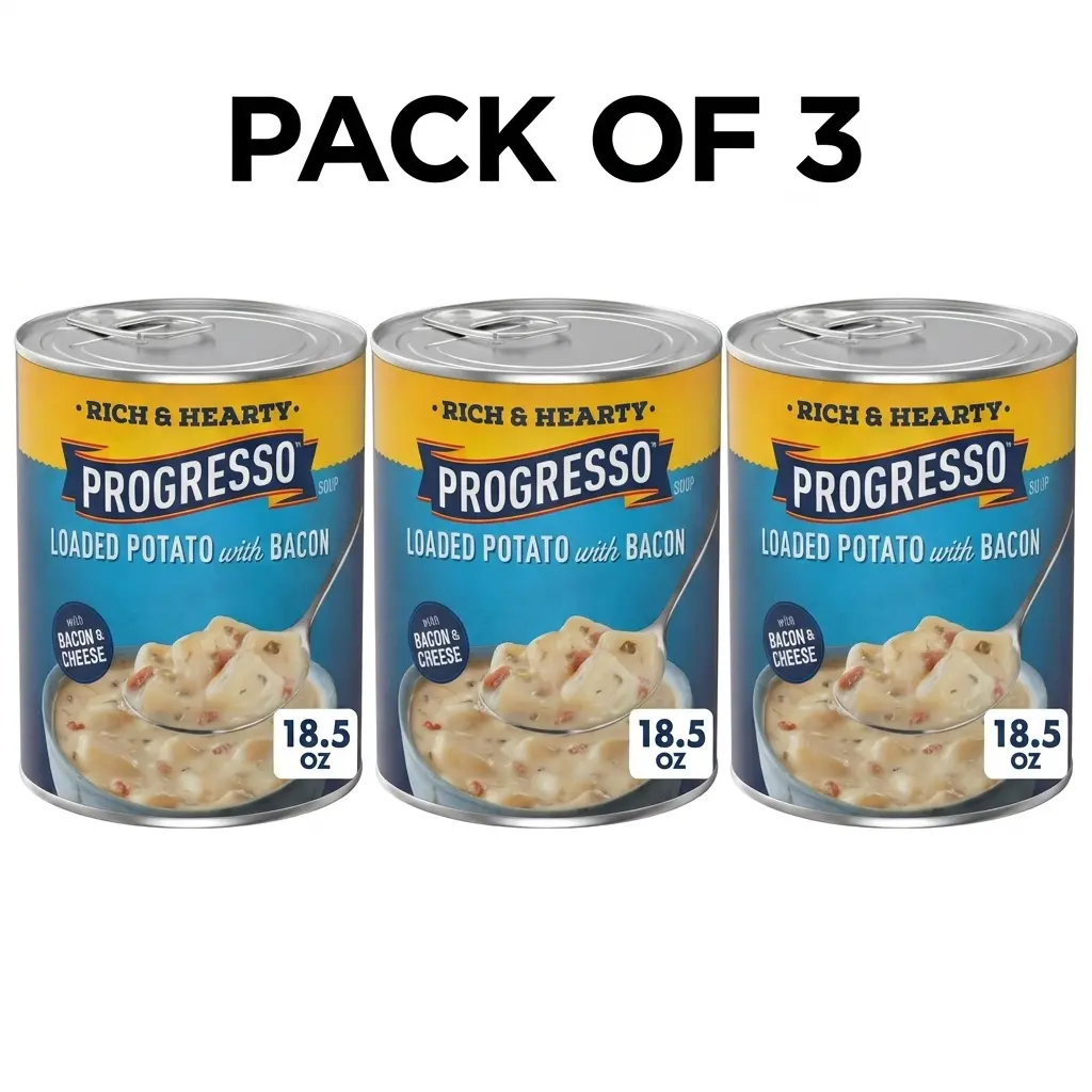 3 Pack Progresso Loaded Potato with Bacon and Cheese Soup, Rich and Hearty Canned Soup, 18.5 oz