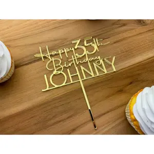 Custom Name Happy Birthday Cake Topper with Age, Cursive Font - Acrylic Topper, Birthday Cake Decor