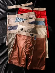 8 pcs BIWEIER light luxury satin sleeping pants with a cool ice silk feel, men's nude shorts, Underwear, Fitted, Plain, Casual, smooth and comfortable, suitable for both home and vacation wear, Satin Pyjamas