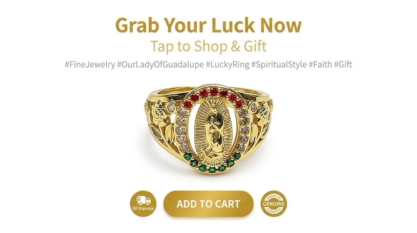 Our Lady of Guadalupe Color Zircon Ring, Vintage Gold Plated Hollow Carved Ring, Religious Prayer Jewelry, Gift for Elderly & Church Members