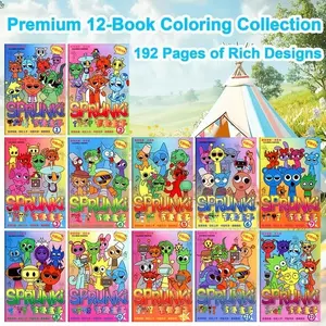 New 12-Book Coloring Book Set, Sprunki Theme, Boost Creativity and Focus, Perfect Gift for New Year and Birthday, Portable Art Supplies for All Ages