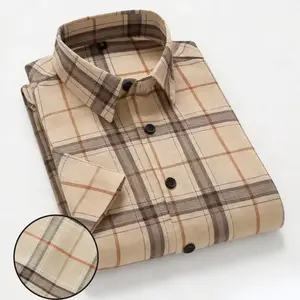 Men’s short-sleeve plaid shirt, casual short-sleeve shirt, casual multifunctional men’s khaki plaid shirt, blue plaid shirt, cream-colored plaid shirt, men’s short-sleeve button-up shirt