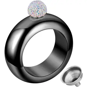 Flask Bracelet Bangle Flask Creative Stainless 304 Steeland  Flask Funnel Set For Women 3.5 oz (Black With Rhinestones Lid)