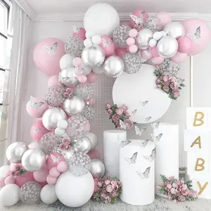 Macaron Pink Sliver Balloons Garland Arch Kit Confetti Latex Balloons for Girls Baby Shower Party Birthday Wedding Decorations