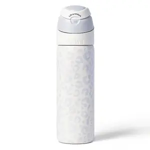 Cirkul 26oz StrawSip Flip Water Bottle, Stainless Steel, Double Wall Insulated, Luxe Leopard (White Leopard)