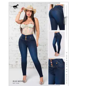 Premium Colombian jeans, blue, no pockets, with four buttons, push-up effect that enhances the buttocks, fitted cut with a beautiful design that accentuates curves. Beautiful jeans