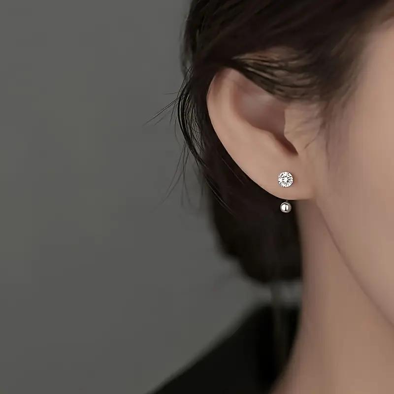 Elegant 925 Sterling Silvery Stud Earrings with Sparkling Zirconia - Perfect Valentine's Day Gift