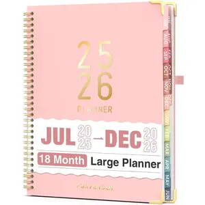 Jul 2025 -Dec 2026 Planner, Academic Planner 2025-2026, 18 Month Daily Planner, 8.5" x 11", Weekly & Monthly Agenda Book, Hardcover Calendar Book, School Supplies for Student,Pink