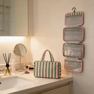 Striped Unisex Travel Wash Bag, Large Capacity Foldable Cosmetic Organizer, Ideal for Gym & Shower Essentials, Perfect Gift for Holidays & Birthdays, Cosmetic Bags