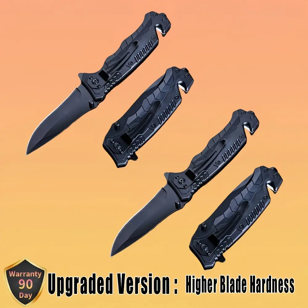 2pcs Ultimate Survival Pocket Knife - Durable EDC Knife with Clip, Serrated Edge, And Broken Glass Function for Outdoor Enthusiasts, Camping, Hunting, And Emergency Situations  Color: Black Folding Knife [2PCS] Material: Upgraded Version