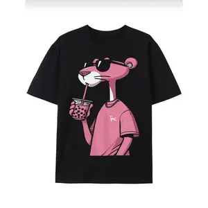 Pink Panther trendy and interesting printed cotton T-shirt for men and women, summer casual and versatile short-sleeved