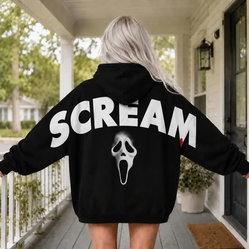 Scream Movie Hoodie, Scream Graphic Sweatshirt, Shoulder-to-Shoulder Design, Horror Movie Merch, Ghostface Streetwear, Slasher Fan Apparel, Dark Aesthetic Outfit, Horror Lover Gift