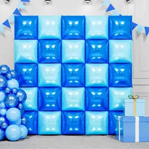 Blue Square Foil Balloons Wall, Double Sided Magenta Mylar Balloons Backdrop Helium Mylar Balloo Kit for Anniversary, 2025 Graduation,Wedding, Birthday Party Decorations 25PC