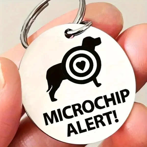 Stainless Steel Engraved Alert Heart Microchip Pet ID Tag - Round Shape, Hypoallergenic, Standard Size, Anti-Lost Accessory for Pit Bull Dogs, Outdoor Adventures & Travel, 1 Daily-Use Collar Accessory, Lost Prevention, 1 Tag