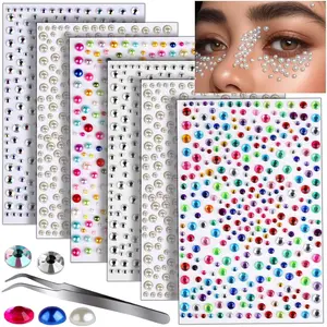 Face Gems Self Adhesive Face Jewels, 1950PCS Hair Pearls and Face Rhinestone for Makeup Festival, Stick On Gems for Face, Hair, Eye, Body springtok