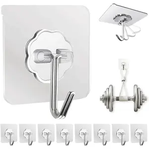 Adhesive Heavy Duty Wall Hooks 50lbs Large No Damage Hanging Hooks Clear Sticky Waterproof Towel Hooks for Home Bathroom Kitchen Office Outdoor 10 Pack