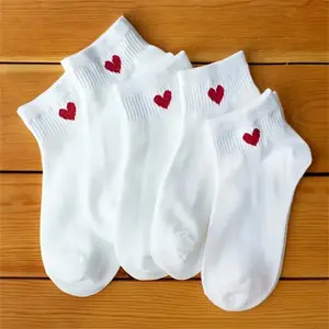 5 Pairs Of Teenager's Anti Odor & Sweat Absorption Fashion Heart Print Low Cut Socks, Comfy & Breathable Socks, All Seasons Womenswear Women