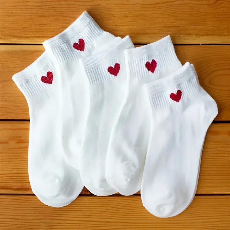 5 Pairs Of Teenager's Anti Odor & Sweat Absorption Fashion Heart Print Low Cut Socks, Comfy & Breathable Socks, All Seasons Womenswear Women